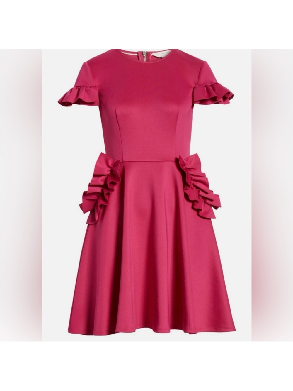 Ted Baker Luuciee Ruffle Skater Dress Deep Pink Magenta Size 0